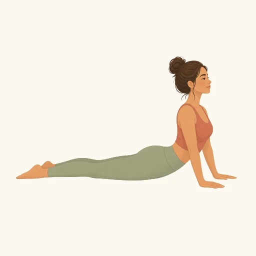 Illustration of a woman lying down, chest lifted in a gentle cobra stretch