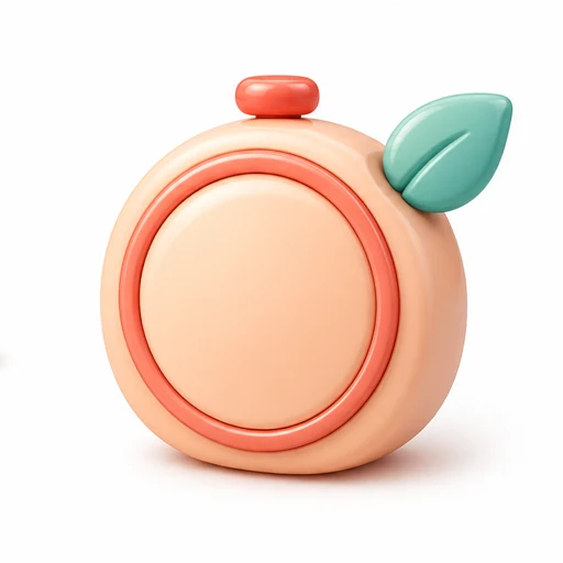 A rounded glossy timer with a small green leaf on top