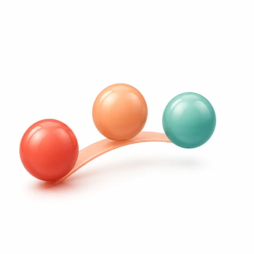 An arc of three glossy motion spheres